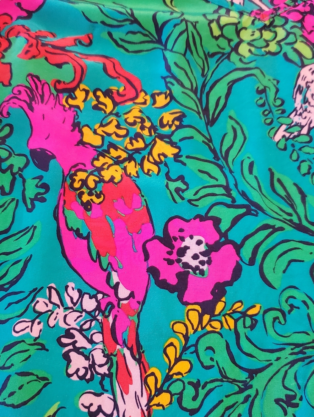 Lilly Pulitzer Dusk 100 % Silk Tank Top Shake Your Tail Feathers XS Green Parrot - Picture 5 of 8